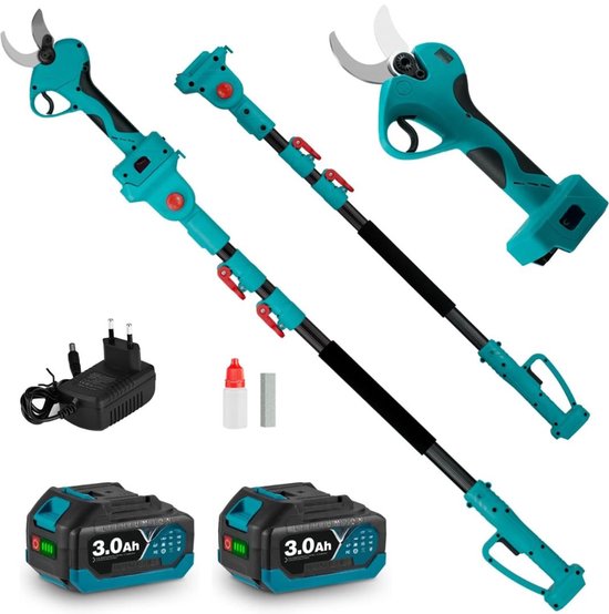 MKSS® Telescopische Snoeischaar - Mini Kettingzaag - Heggenschaar - Takkenschaar - Takkenzaag - Elektrische Snoeizaag met Accu - Groen en Zwart van Merkloos	
