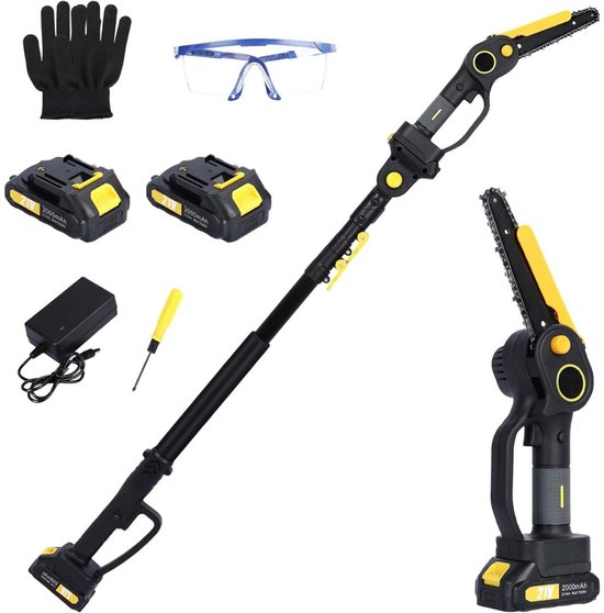 MKSS® Telescopische Snoeischaar - Mini Kettingzaag - Heggenschaar - Takkenschaar - Takkenzaag - Elektrische Snoeizaag met Accu - Zwart en Geel van MKSS