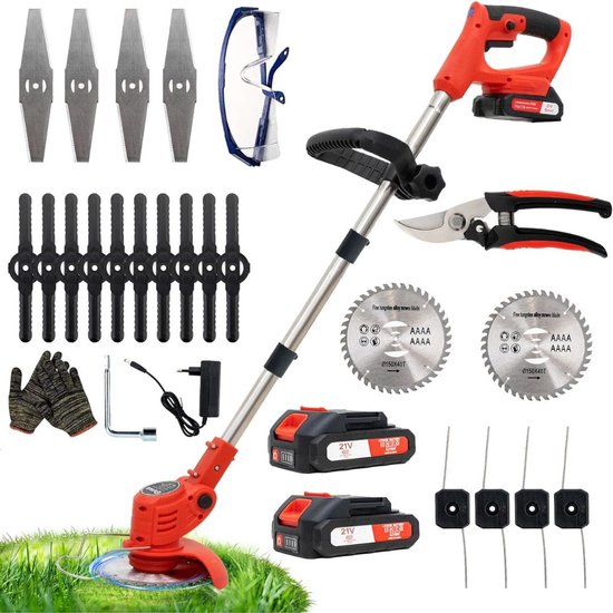 MKSS® Zweefmaaier - Bosmaaier Electrisch - Grastrimmer met Accu - Grasmaaier - Handmaaier met Wielen - Rood van MKSS