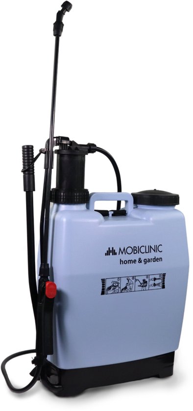 Mobiclinic Fumibug - Druksproeier - Rugspuit - 16 L - Drukspuit - Tuinsproeier - Onkruidsproeier - 4 sproeiers - Verstelbare Draagriemen - Irrigatie - 2-3 bar - Gifspuit