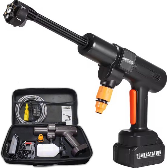 Mobiele 6-in-1 Accu-Hogedrukreiniger - Verstelbare Druk tot 70 bar/1015 psi - 90 min Batterijduur - 4.1L/min Waterdoorvoer - Incl. 6-in-1 Spuitstuk, 4.0Ah Accu en Oplader - Draagkoffer - Aanzuigslang - Draadloos - Voor Auto, Tuin en andere voertuigen van MOB