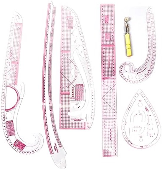 Mode Franse kromme liniaalset Complete naaigereedschappen voor beginners Naailiniaalset met schaal voor het maken van patronen, kunststof, massief hout voor kleermakers en ontwerpers van MicoSim
