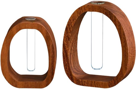 Moderne reageerbuisvaas - transparante plantenvaas van hout en glas - hydrofiele vaas als tafeldecoratie - cadeau voor vrouwen - plantenbak voor thuis en op kantoor - trendy interieuraccessoire van Mauqoa