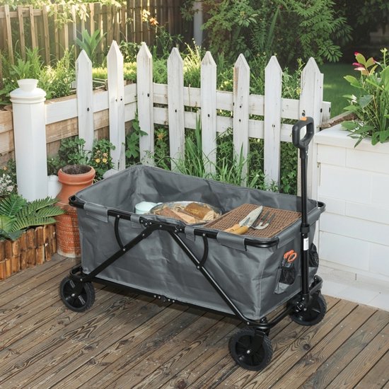 MODFU - Opvouwbare Tuinwagen - 160 L Opbergtas - Uitschuifbare Trekstang Tot 80 Cm - Polyester - Donkergrijs - 120 Kg Draagvermogen van Merkloos	