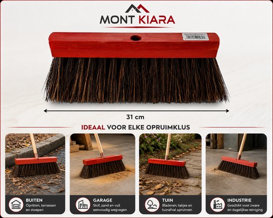 Mont Kiara Straatbezem 31 cm - Harde Bezem voor Buiten - Stevige Veegborstel voor Tuin, Terras, Oprit & Garage - Houten Bezemkop