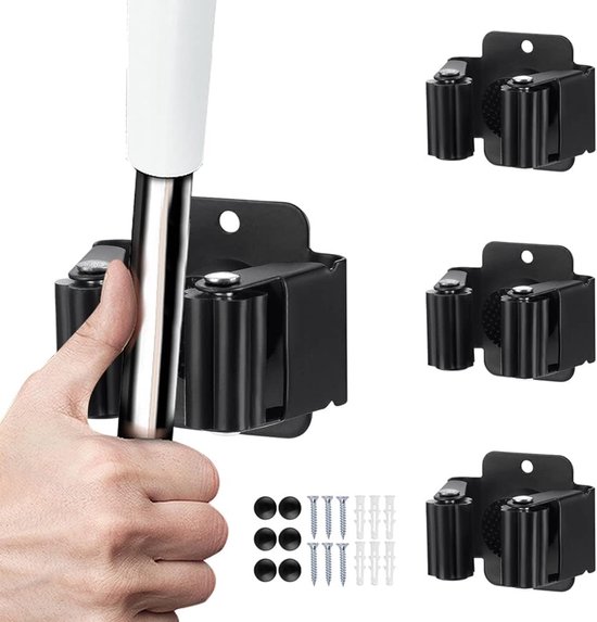 Mop Houder - 3 Stuks - Bezemhouder - Bezem Houder - Bezem Ophangsysteem - Bezem Houder - Wandhouder - Hanger Achter De Deuren - Badkamer Accwssoires - Keuken Storage Tool - Gereedschapshouder - Tuingereedschap - Rvs - Zwart