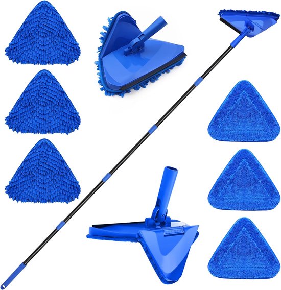 Mop met Lange Steel - Plafondreiniger Schrobber - Hoge Plekken Schoonmaken - 180° Opvouwbaar Ontwerp - Tot 203 cm - Grijs