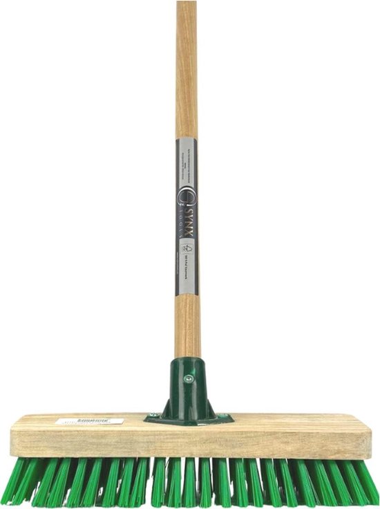 Mos & Tegelborstel - Onkruidbezem - Terras Reinigen - Lange Steel - 28cm Breed - Groen van Merkloos	
