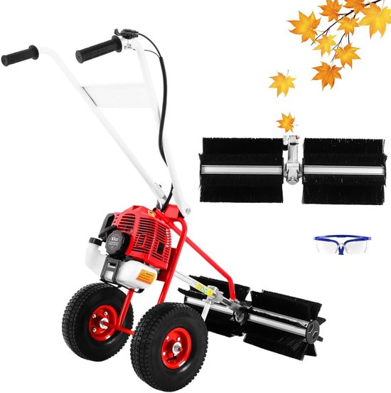 Motorveegmachine - Benzine veegbezem - Buiten reinigen - 60 cm werkbreedte - 17 pk - Rood/zwart