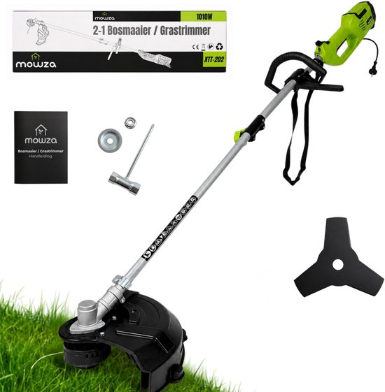 MOWZA® Elektrische Bosmaaier - 2 in 1 Grastrimmer & Kantenmaaier - Tuingereedschap - 1010 W - Incl. Schouderband - Groen