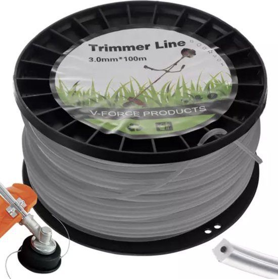 MOZY - Bosmaaierdraad - Grijs - 100 Meter - 3 mm - Vierkant - Extra Stevig - Grastrimmerdraad - Snijdraad - Draadspoel - Zonder Bosmaaier - Trimmerdraad - Trimdraad - Kantenmaaier - Maaidraad