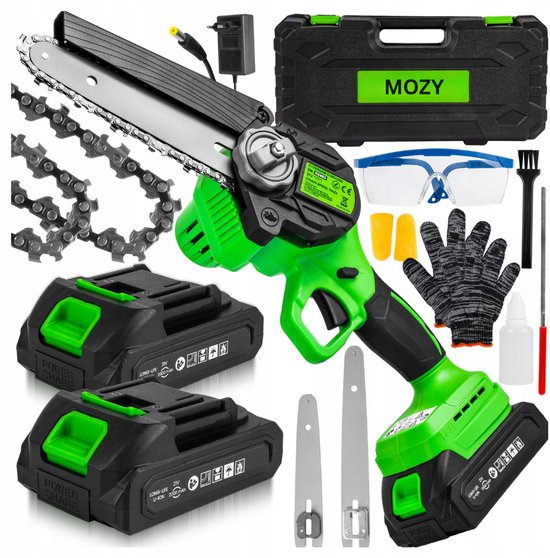 MOZY® - Mini Kettingzaag - in Opbergkoffer - met 2 Zaagbladen - 1000W - Inclusief 2 Accu's - met Handschoenen en Veiligheidsbril - Kettingslijper