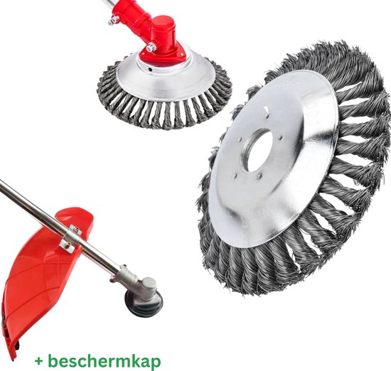 MOZY® - Onkruidborstel met Beschermkap - 200 mm - Universeel - Stalen Onkruidborstel - voor Bosmaaier - Kantenmaaier - Voegenborstel - Onkruidverwijderaar - Draadborstel van Merkloos	