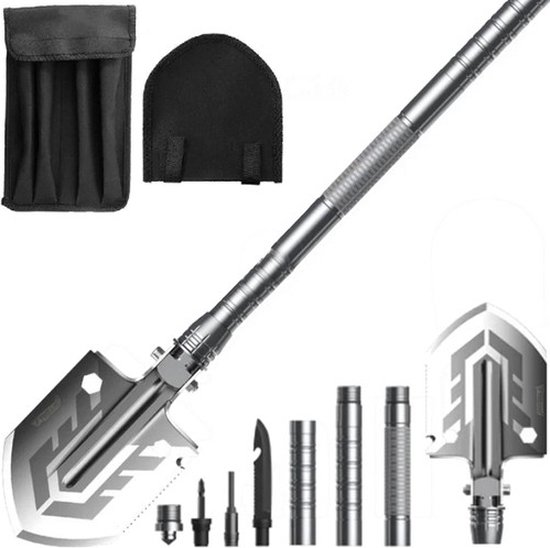 MOZY - Opvouwbare Schep - 16 in 1 - met Hoezen - tot 67 cm - Survivalschep - Schop - Spade - Pioniersschep - Vouwschop - Schop - Outdoor - Kamperen - Camping - Multifunctionele Schep - Militaire Schop - Gereedschap