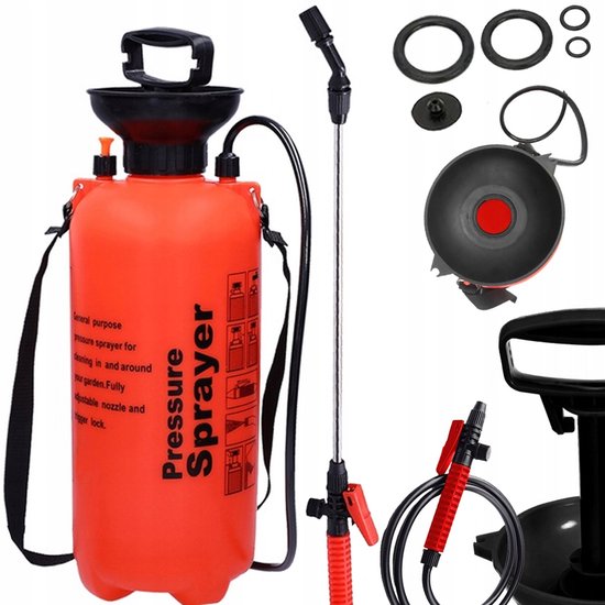 MOZY® - Plantenspuit - met Draagriem en Lans - 10 Liter - Oranje - Verstelbare Sproeikop - Drukspuit - Onkruidspuit - Waterverstuiver - Handpomp van Merkloos	