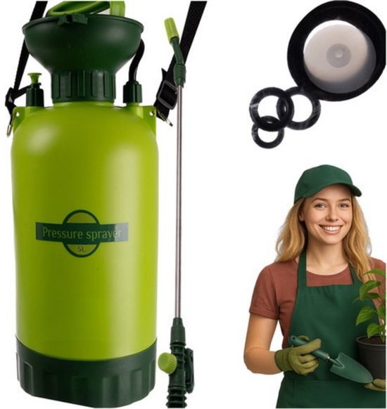 MOZY® - Plantenspuit - met Verstelbare Schouderriem en Lans - 5 Liter - Groen - Drukspuit - Onkruidspuit - Waterverstuiver - Handpomp van Merkloos	