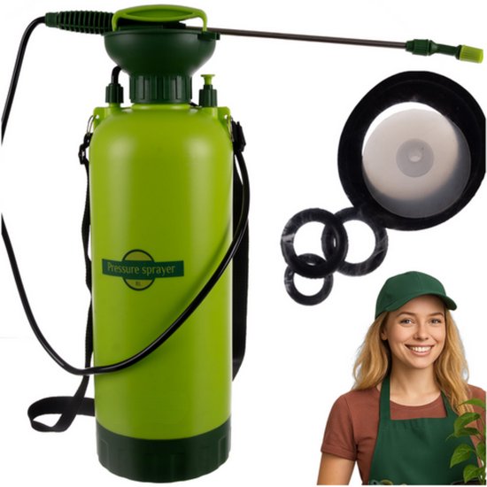 MOZY® - Plantenspuit - met Verstelbare Schouderriem en Lans - 8 Liter - Groen - Drukspuit - Onkruidspuit - Waterverstuiver - Handpomp van Merkloos	