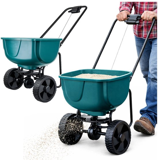 MOZY® - Universele Strooiwagen - 27 liter - voor Mest, Zaden, Zout en Zand - tot 20 kilo - Groen - 3 Meter Strooibreedte - Meststofstrooier - Strooikar - Zoutstrooier - Zandstrooier van Merkloos	