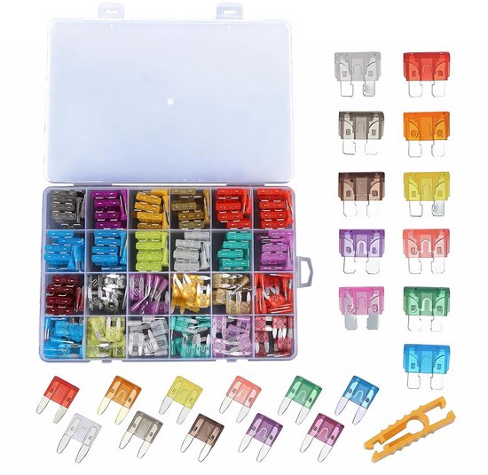 MplehDa Car fuse set: 250 pieces, through fitting, nylon, zinc, 2A-40A, coloured van Merkloos	