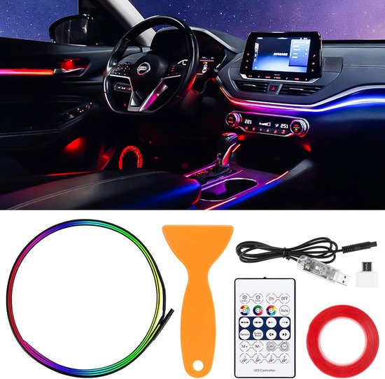 MplehDa Car LED Interior Light, USB Ambient Light, Car Strip 110 cm, 146 LEDs, Waterproof, Music, LED Interior Light, Car, LED Eyes for Car Mood Lighting van Merkloos	