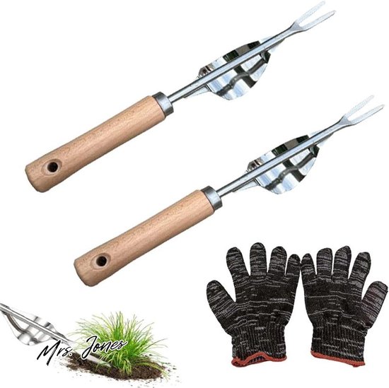 Mrs. Jones 2 stuks handmatige onkruidverwijderaar - onkruidverdelger van roestvrij staal voor grond losmaken - cadeau voor tuinders (met 1 paar) . van Mrs. Jones