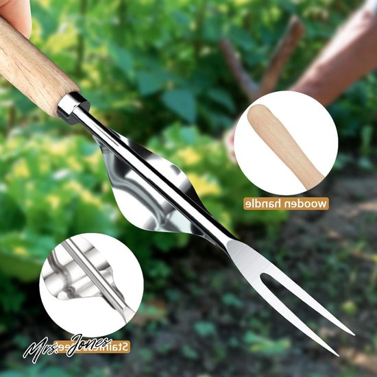 Mrs. Jones Onkruideter van roestvrij staal 3 stuks handmatige onkruidverdelger tuinhandwieder wortelwieder met houten handvat - handmatige wieder om te graven wieden los te maken . van Mrs. Jones