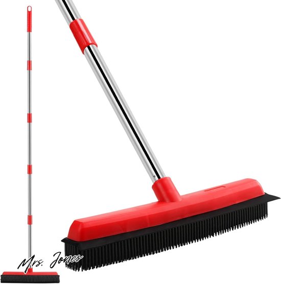Mrs. Jones Rubberen Bezem met Lange Steel(154cm) - Vloerborstel met Rubberen Borstelharen en Waterwisser(34cm) - Verwijderen van Katten Honden Haar uit Tapijt - Binnen en Buiten . van Merkloos	