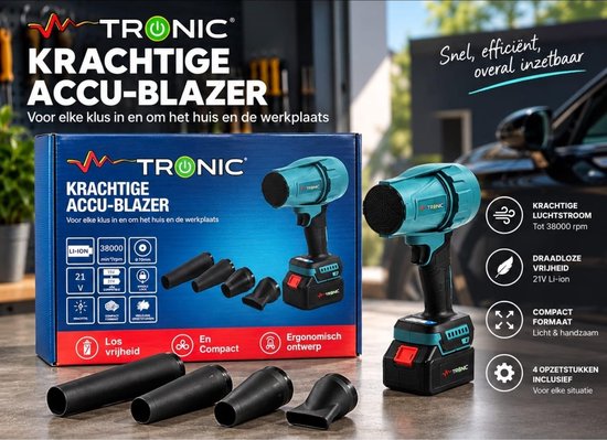 MTRONIC Krachtige Accu-Blazer 21V – 38.000 RPM Luchtblazer – 2 Grote Accu’s + Snellader – Geschikt voor Makita Accu’s – Voor Werkplaats, Auto & Tuin