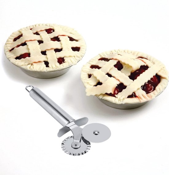 Multi-function Stainless Steel Two Wheel Pizza Knife, Safety Cake Knife for Home Cooks van Merkloos	