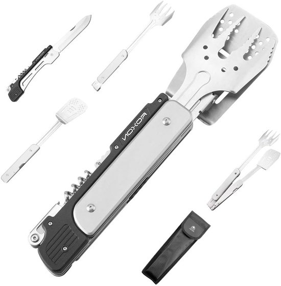 Multifunctionele 6-in-1 Afneembare Vouwbare BBQ Gereedschapsset voor Tuin, Kamperen en Grillen