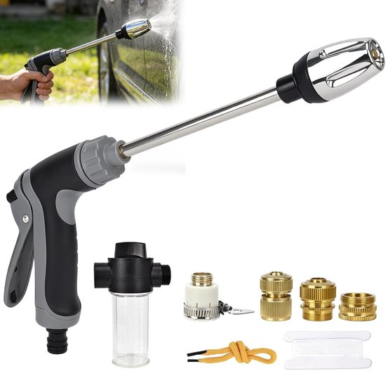 Multifunctionele Hogedrukspuit met 100 ml Schuimcontainer, 3 Spuitstanden voor Auto Wassen, Tuinonderhoud en Terrasreiniging