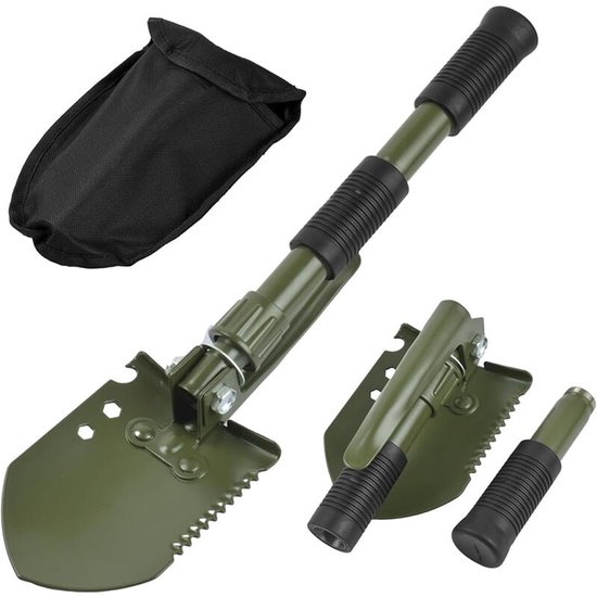 Multifunctionele kampeerschep- hoogwaardige militaire stalen opvouwbare schep met draagtas voor kamperen in de buitenlucht van Merkloos	