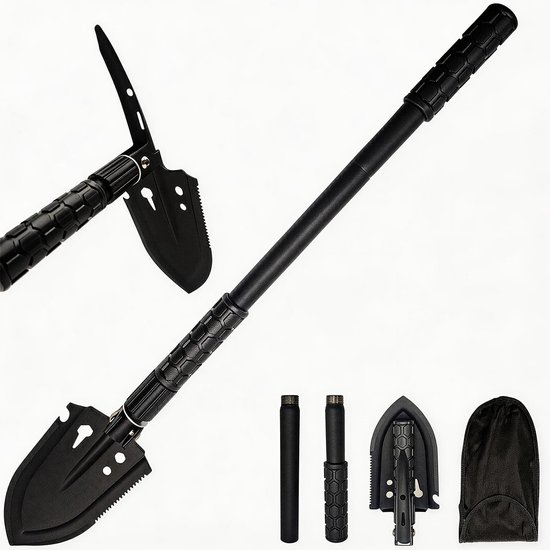 Multifunctionele klapschep, campingschep, 66 cm, sneeuwschep, hardstaal, zeer sterk, extra stabiele schep van koolstofstaal, met draagtas, voor outdoor-wandeltochten, auto-noodgevallen, geschenke