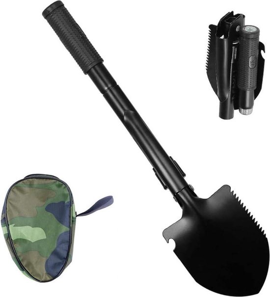 Multifunctionele Klapschep van Koolstofstaal - 4-in-1 Schep met Draagtas voor Survival en Outdoor Activiteiten