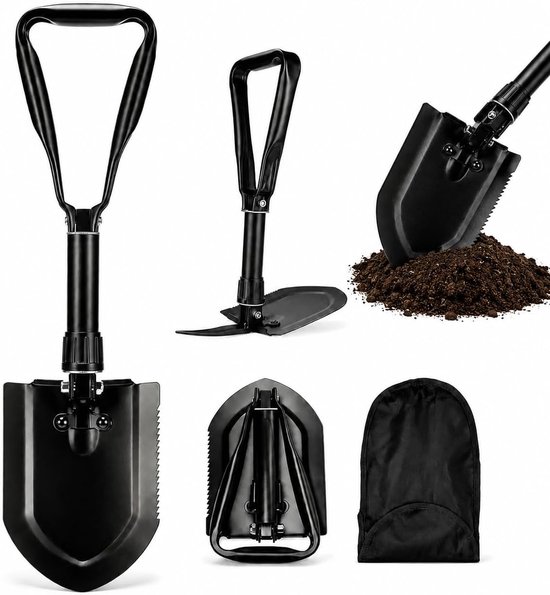 Multifunctionele klapschop, 58 cm schep van zeer sterk koolstofstaal, schop voor tuin, outdoor, schop met haken en - ShopVlot