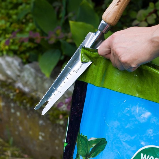 Multifunctionele onkruidjager – onkruidjager met krabtanden en snijmes van roestvrij staal, moskrabber met houten steel, lengte: 33,5 cm van com-four