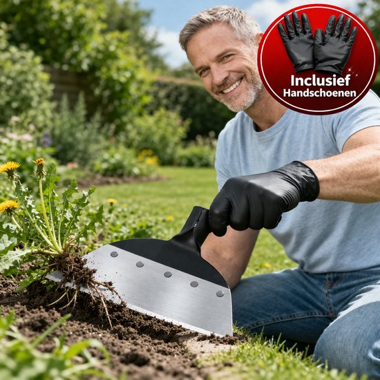 Multifunctionele onkruidverwijderaar tuingereedschap - tuinschep en stootschaar - reinigingsschep voor mosverwijdering buiten huis en boerderij - inclusief handschoenen van Merkloos	