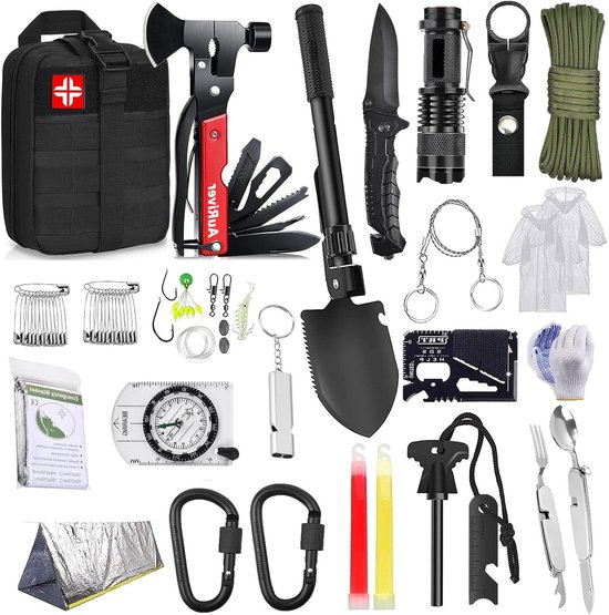 Multifunctionele overlevingsset met hamerabijl voor noodsituaties, ideaal voor reizen, wandelen en kamperen in de bergen