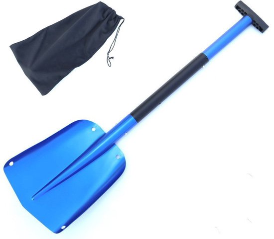 Multifunctionele sneeuwschep | Lichtgewicht aluminium autoschep voor sneeuw, zand en tuin | Robuuste, opvouwbare driedelige schep voor gebruik in de auto, thuis en buitenshuis; inclusief opbergtas (blauw). van Merkloos	