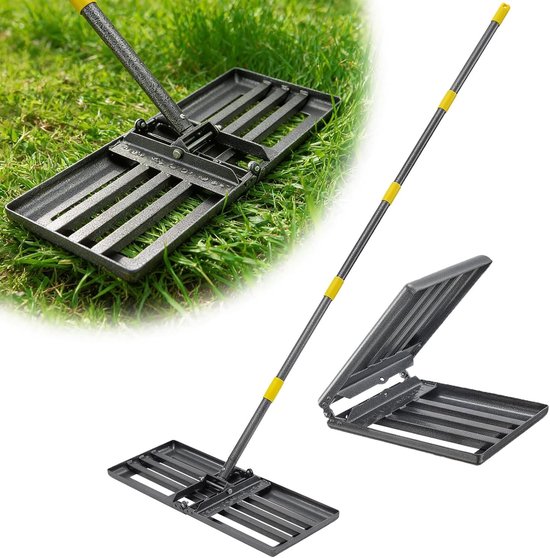 Multifunctionele Tuinhark 220 cm, Opvouwbare Hark met 68 x 25 cm Kop voor Gras Egaliseren, Bodemverdeling en Onkruidverwijdering, Ideaal voor Tuinonderhoud en Ruimtebesparing