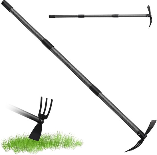 Multifunctionele Tuinhark met Handvat 116 cm - 3 Tanden voor Wieden, Luchten en Losmaken van de Grond