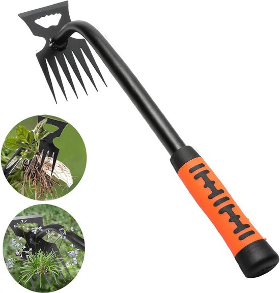 Multifunctionele tuinhark van staal met meerdere tanden- dubbele kop- onkruidverwijderaar voor de tuin- 6 tanden