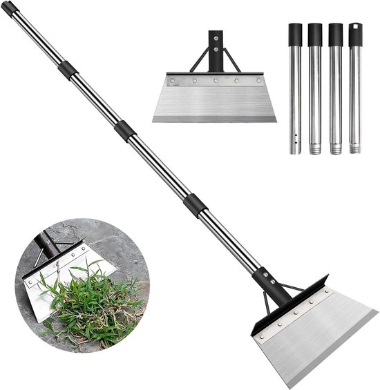Multifunctionele tuinschep, robuuste stalen platte schep met 150 cm verstelbare steel, grondschraper, onkruidverwijderaar voor buiten van Merkloos	