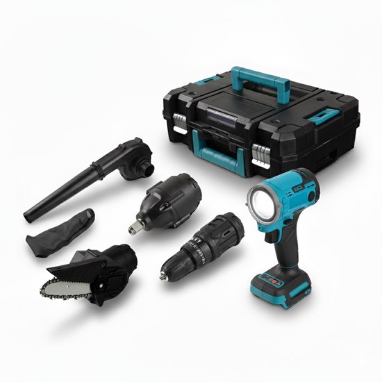 Multitool - Boormachine - Klopboor - Kettingzaag - Bladblazer - Complete Gereedschapset voor Huis & Tuin - 18V Systeem