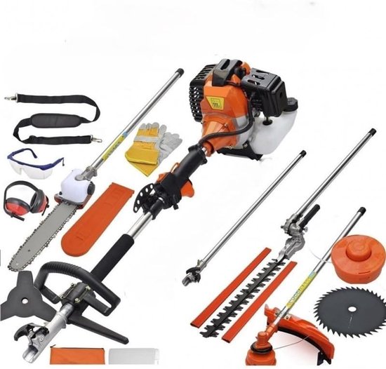 Multitool Tuingereedschap - Tuinmachine 7-in-1 - Tuinonderhoud Uitvoeren - Krachtige 62CC Motor - 110 x 35 x 110 cm - Zilver