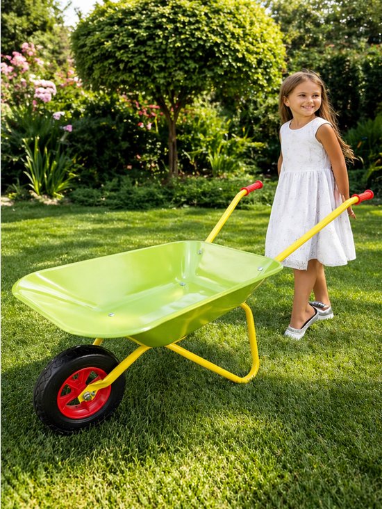 Muntel Kinderkruiwagen - Kruiwagen - Hoogwaardige kwaliteit - Kinderspeelgoed - Metaal/Kunststof - Lime/Rood