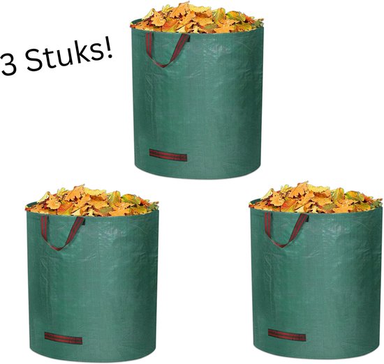 Muntel® Tuinafvalzak - 272 liter - Duurzaam - Herbruikbaar - Scheurvast - Kunststof - Ø 67 cm x 70 cm hoog - Groen - 3 Stuks van Muntel