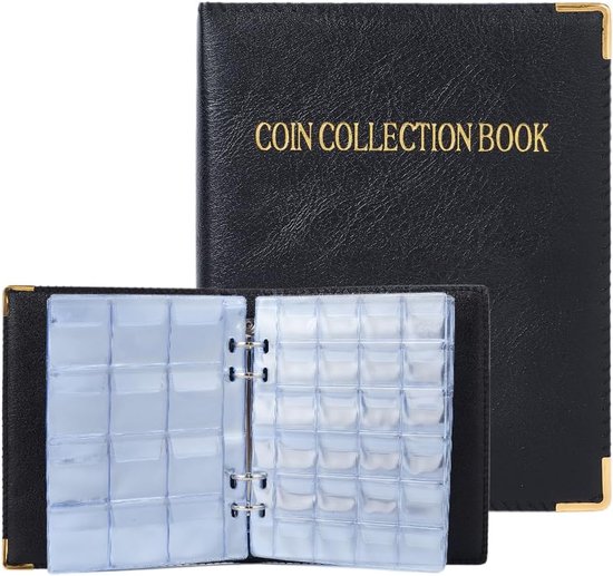 Muntencollectie boekhouder vintage muntenalbums 20 pagina's 360 zakken zwart PVC waterdichte display opbergkoffer verzamelen mouwen organizer doos voor valuta en centen stempels kleine van Merkloos	