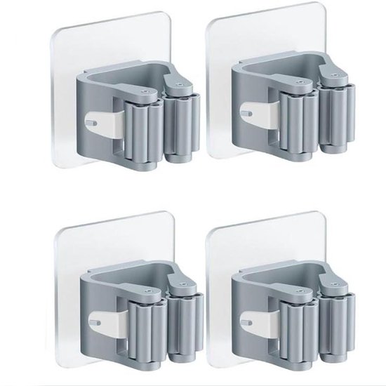 Muur Bezemhouder - 4 stuks - Gereedschapshouder - ABS - Zonder boren - Wand organizer - Tuingereedschap Ophangsysteem - Voor dweilen / bezems / tuingereedschap - 5.6*5.6*4.5 cm - Grijs van Shopexpert