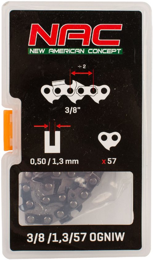 NAC Serie - Zaagketting - 16 inch - 57 schakels - 3/8 inch 1,3 mm van Merkloos	